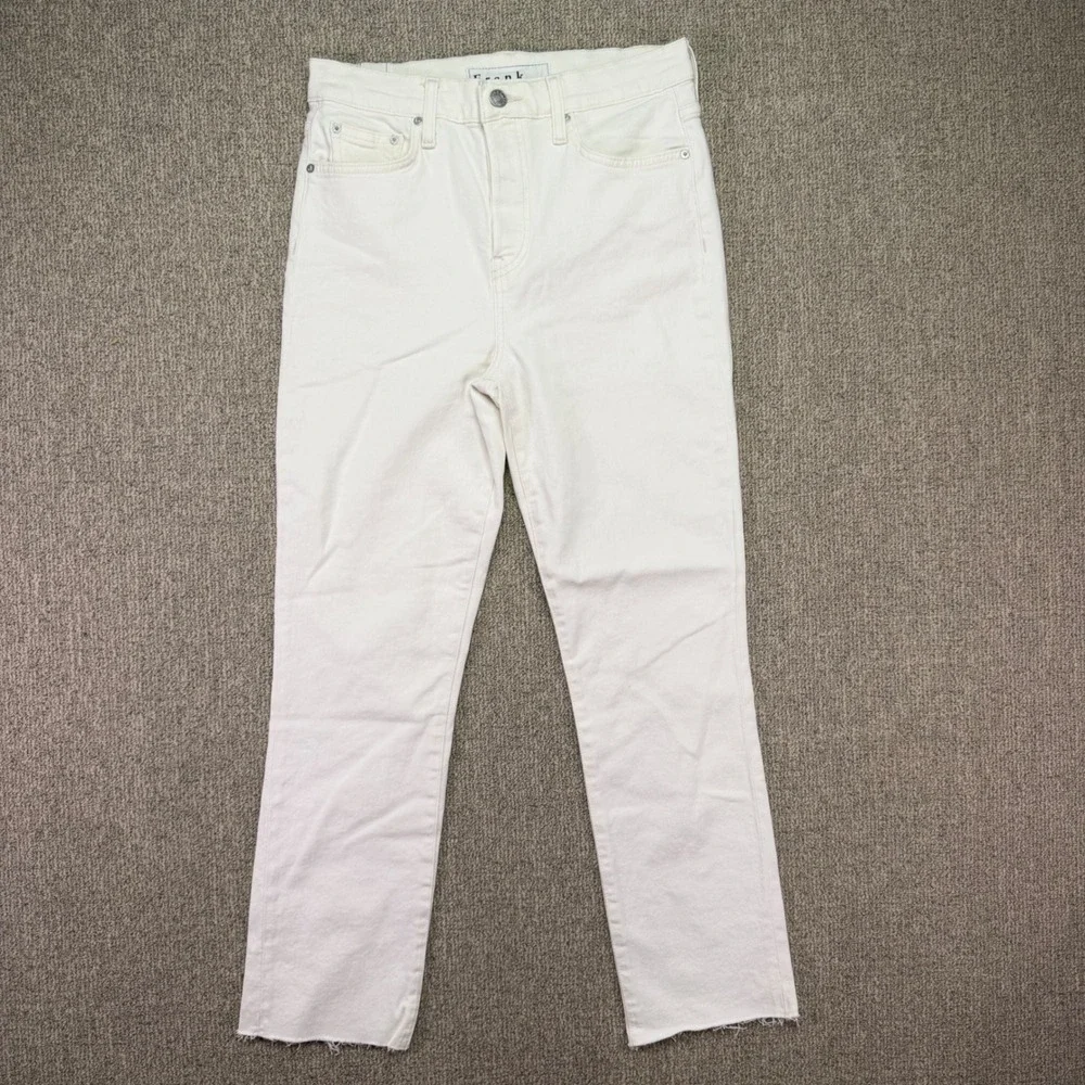Frank & Eileen Cork Raw Hem Cropped High Rise Jeans Size 28 White Button Fly